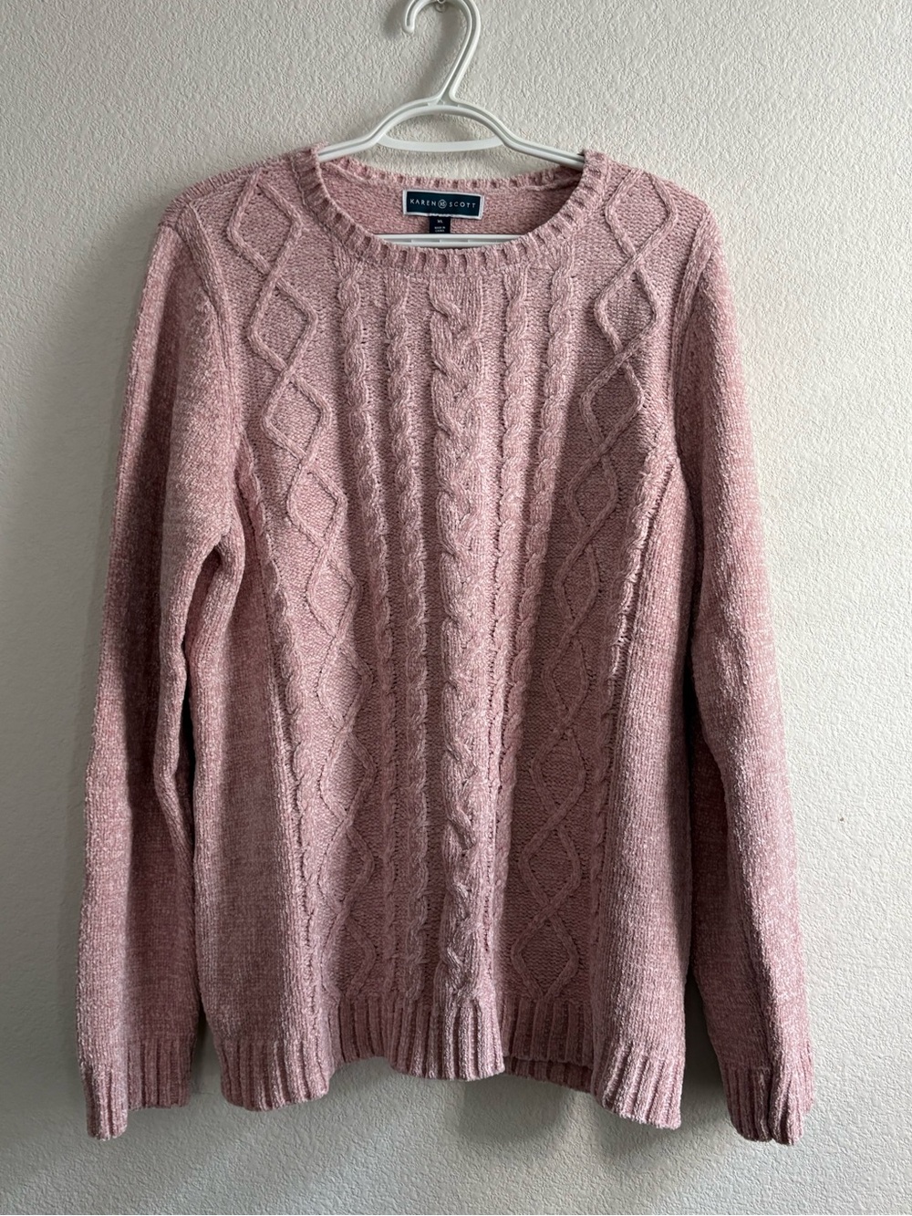 Karen Scott Dusty Pink Cable-Knit Super Soft Crewneck Sweater NWT